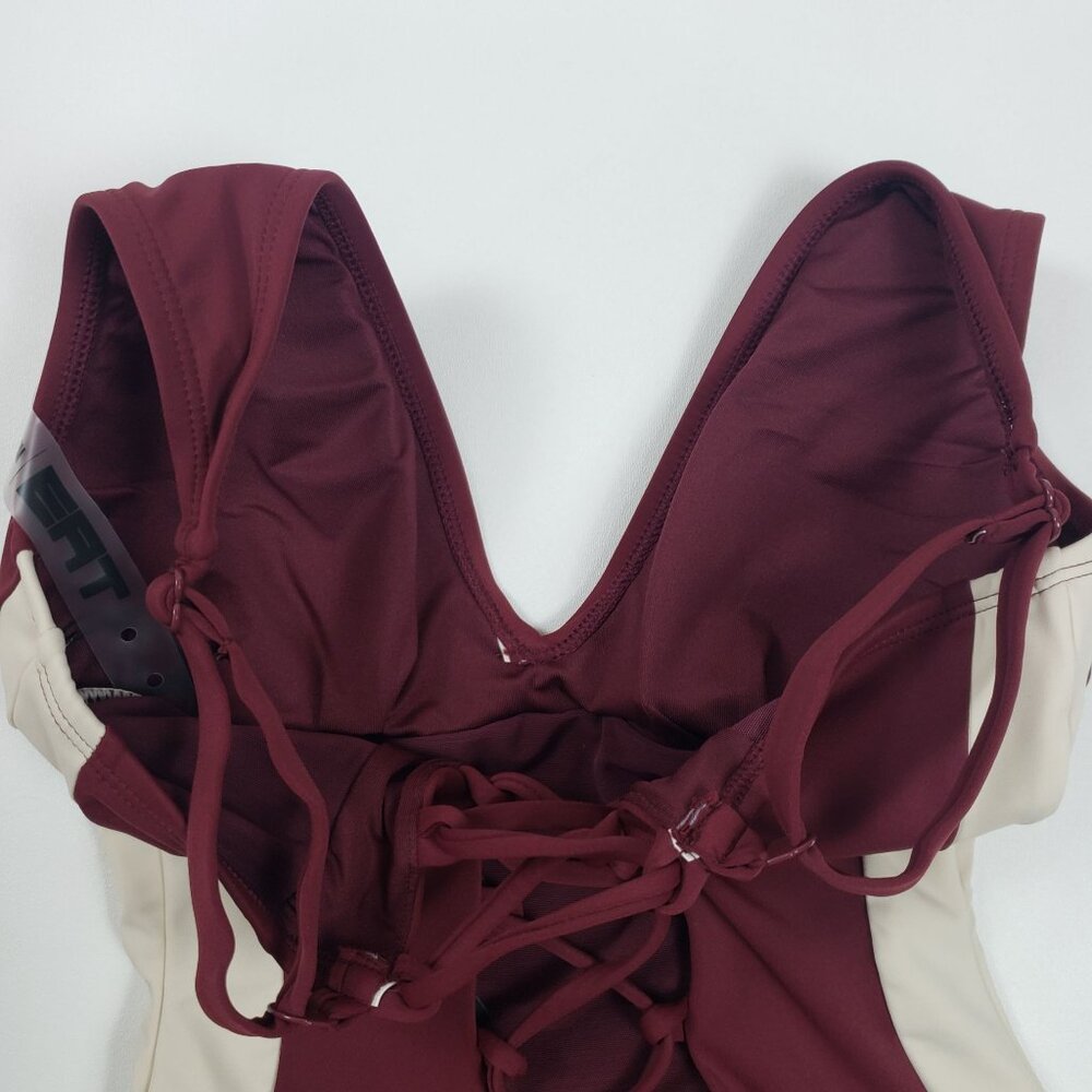 TA3 Plungey Contour One Piece Swimsuit Dark Cherry/Oat Medium X-Long Shaping NWT - Picture 9 of 13
